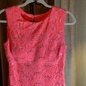 Never worn long lace embroidered pink party dress.